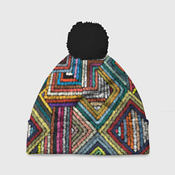 Шапка с помпоном Этнический орнамент вышивка, цвет: 3D-черный