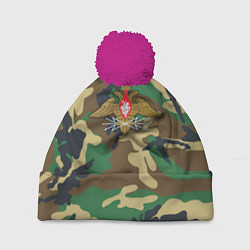 Шапка с помпоном Камуфляж Войска связи, цвет: 3D-малиновый