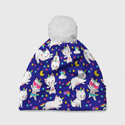 Шапка с помпоном Кот-Единорог, цвет: 3D-белый