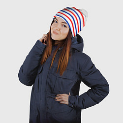 Шапка с помпоном Морская полоска, цвет: 3D-белый — фото 2