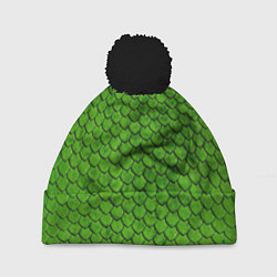 Шапка с помпоном Зелёная чешуя, цвет: 3D-черный