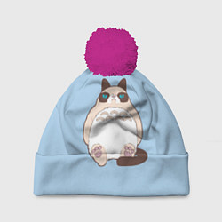 Шапка с помпоном Тоторный кот, цвет: 3D-малиновый
