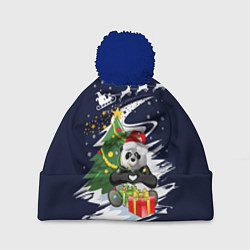 Шапка с помпоном Рождественская Панда, цвет: 3D-тёмно-синий