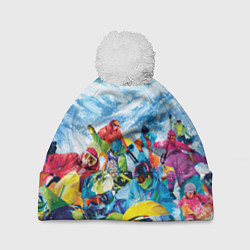 Шапка с помпоном Палитра сноуборд, цвет: 3D-белый