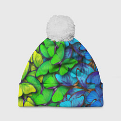 Шапка с помпоном Радужные бабочки, цвет: 3D-белый