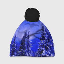 Шапка с помпоном Зимний лес, цвет: 3D-черный