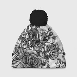 Шапка с помпоном РОЗЫ ROSES БАБОЧКИ, цвет: 3D-черный