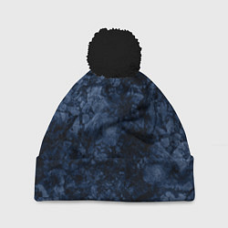Шапка с помпоном Темно-синяя текстура камня, цвет: 3D-черный