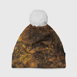 Шапка с помпоном Желто-черная текстура камня, цвет: 3D-белый