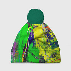 Шапка с помпоном Брызги красок Grunge Paints, цвет: 3D-зеленый