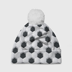 Шапка с помпоном Текстура футбольного мяча, цвет: 3D-белый