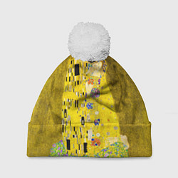 Шапка с помпоном Влюблённые поцелуй художник Климт, цвет: 3D-белый