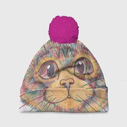 Шапка с помпоном A 018 Цветной кот, цвет: 3D-малиновый