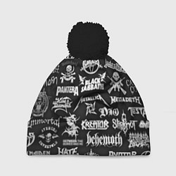 Шапка с помпоном ЛОГОТИПЫ МЕТАЛ ГРУПП METAL BANDS LOGO, цвет: 3D-черный