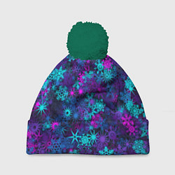 Шапка c помпоном Неоновые снежинки