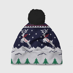 Шапка с помпоном СВИТЕР С ОЛЕНЯМИ DEER SWEATER, цвет: 3D-черный