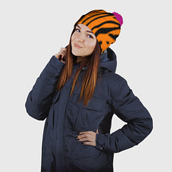 Шапка с помпоном Текстура тиграtiger, цвет: 3D-малиновый — фото 2
