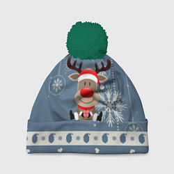 Шапка с помпоном New Years Deer, цвет: 3D-зеленый