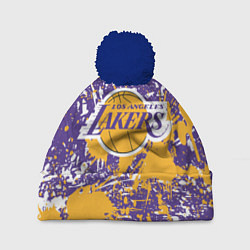 Шапка с помпоном LAKERS ФИРМЕННЫЕ ЦВЕТА БРЫЗГИ КРАСОК LA, цвет: 3D-тёмно-синий