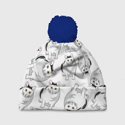 Шапка c помпоном КОТИКИ МЕМ МЯУ