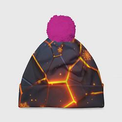 Шапка c помпоном НОВОГОДНИЕ ОГНЕННЫЕ 3D ПЛИТЫ FIRE NEON HEXAGON