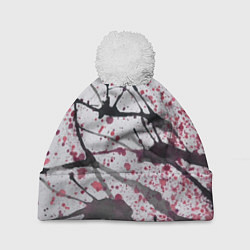 Шапка с помпоном Сакура цветёт рисунок акварелью, цвет: 3D-белый