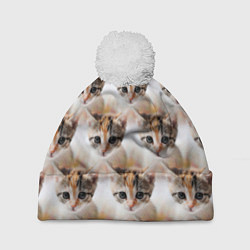 Шапка c помпоном Маленький котенок паттерн