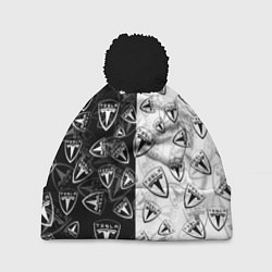 Шапка с помпоном TESLA BLACK AND WHITE LOGO PATTERN, цвет: 3D-черный