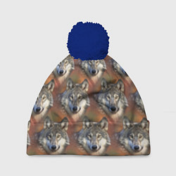 Шапка c помпоном Волки Wolfs паттерн