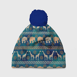 Шапка с помпоном Жирафы и слоны, цвет: 3D-тёмно-синий