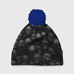 Шапка с помпоном Черепа на черном фоне паттерн, цвет: 3D-тёмно-синий