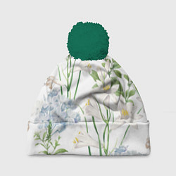 Шапка с помпоном Цветы Утонченные и Яркие, цвет: 3D-зеленый