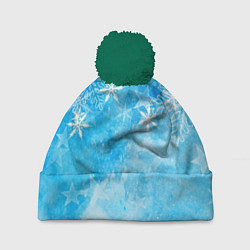 Шапка с помпоном Новогодние снежинки, цвет: 3D-зеленый