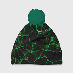 Шапка с помпоном Абстракция - Черно-зеленый фон - дым, цвет: 3D-зеленый