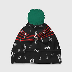 Шапка c помпоном Нотные Знаки с Нотным Станом