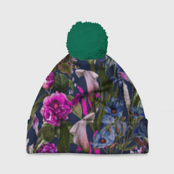 Шапка с помпоном Цветы Таинственные, цвет: 3D-зеленый