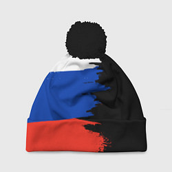 Шапка с помпоном Российский триколор на темном фоне, цвет: 3D-черный