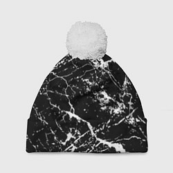 Шапка c помпоном Текстура чёрного мрамора Texture of black marble