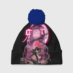 Шапка с помпоном НЕЗУКО КЛИНОК, РАССЕКАЮЩИЙ ДЕМОНОВ NEZUKO, цвет: 3D-тёмно-синий