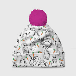 Шапка c помпоном Зайцы с морковками