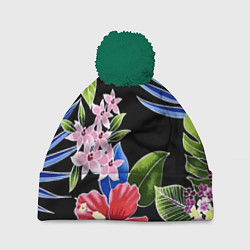 Шапка с помпоном Floral vanguard composition Летняя ночь Fashion tr, цвет: 3D-зеленый