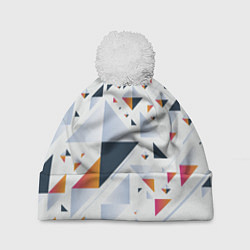 Шапка с помпоном Абстрактные Треугольные Формы, цвет: 3D-белый