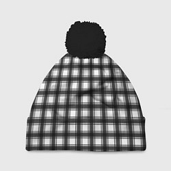 Шапка c помпоном Black and white trendy checkered pattern