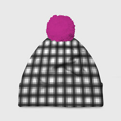 Шапка с помпоном Black and white trendy checkered pattern, цвет: 3D-малиновый