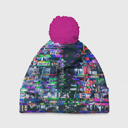 Шапка c помпоном Ночной город - glitch