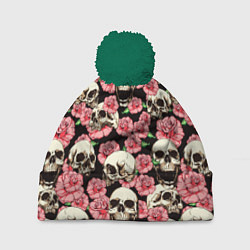 Шапка с помпоном Розы с черепами, цвет: 3D-зеленый