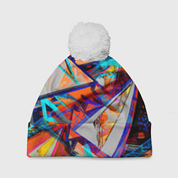 Шапка c помпоном Яркий неоновый абстрактный узор