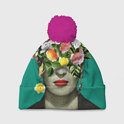 Шапка с помпоном Фрида Кало - Арт Портрет, цвет: 3D-малиновый