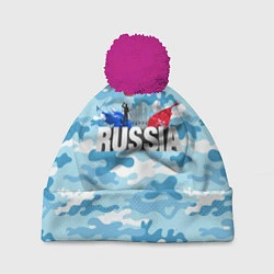 Шапка с помпоном Russia: синий камфуляж, цвет: 3D-малиновый
