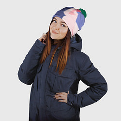 Шапка с помпоном Пейзаж гор и леса в стиле ретро, цвет: 3D-зеленый — фото 2